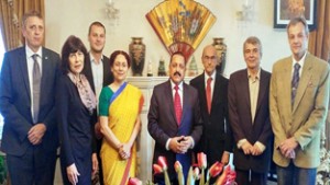 Union Minister Dr Jitendra Singh, flanked by some of the Belgrade's leading citizens at a luncheon meeting held at the official residence of Indian Ambassador, Narinder Chauhan at Belgrade.