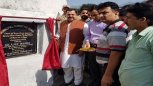 MoS Finance, Ajay Nanda laying foundation of developmental work at Reasi on Friday.