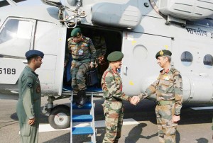 Army chief Gen Dalbir Singh Suhag with Northern Army Commander Lt Gen D S Hooda in Udhampur on Tuesday.