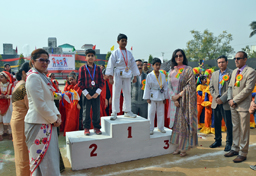 Students being honoured during Nimble Feet Fitness Fest at KC Public School in Jammu.