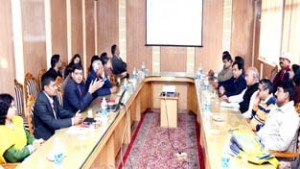 IFS officers interacting with A. K. Sahu, CEO SMVDSB at Katra on Thursday.