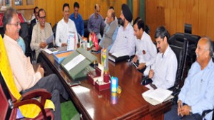 Speaker Kavinder Gupta chairing a meeting on Tuesday.