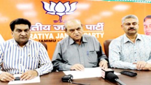 BJP leaders at a press conference at Jammu on Tuesday. -Excelsior/Rakesh