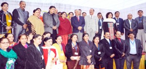 Chief Justice of India, Justice T S Thakur posing for photograph with Ministers, former teachers and officials of various departments at Central Basic Higher Secondary School on Saturday.