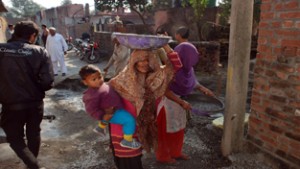 Mankay Talab villagers constructing lane on their own initiative.-Excelsior/P K Sharma