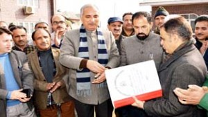 Minister for R&B Abdul Rehman Veeri handing over keys of an ambulance to Govt hospital on Sunday.