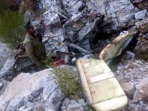 Wreckage of Tata Sumo which rolled down in gorge.