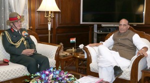 Chief of Army Staff, General Bipin Rawat calling on Union Home Minister,  Rajnath Singh, in New Delhi on Tuesday. (UNI)