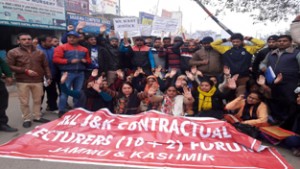Contractual lecturers protesting for regularization of their services.