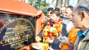 Minister for Forest Choudhary Lal Singh inaugurating construction of road project in Basohli on Wednesday.