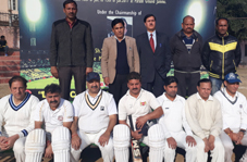 Jubilant Parade Sports Association team posing alongwith chief guest and other dignitaries in Jammu on Wednesday.