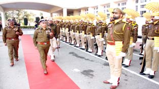 DGP Dr S P Vaid being given guard of honour at PHQ on Monday.