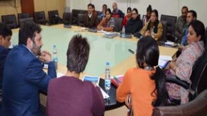 Minister of State for Tourism Priya Sethi chairing a meeting at Jammu on Tuesday.