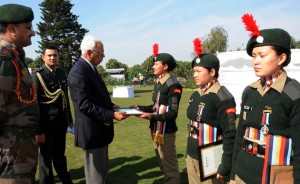 Governor interacting with everest summiteers NCC cadets of J&K at Rajbhavan in Jammu on Wednesday.