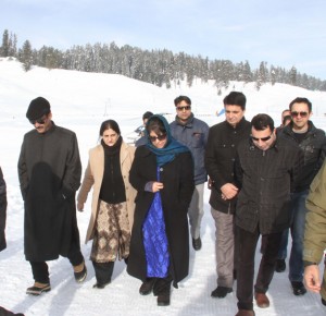 Chief Minister Mehbooba Mufti during inauguration of  Snow Carnival at Gulmarg on Wednesday.