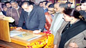 Minister for Culture Dr Haseeb Drabu during the launch of  “Object of the Month”  at Jammu on Saturday.