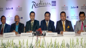 Raj Rana, CEO, South Asia, Carlson Rezidor Hotel Group interacting with media persons at Jammu on Monday. —Excelsior/Rakesh