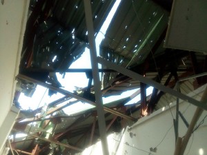 Trade Facilitation Centre (TFC) building extensively damaged at Chakan-Da-Bagh in Poonch on Monday. -Excelsior/Harbhajan