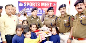 Players being felicitated by the chief guest and other dignitaries during sports meet organized by IRP 15th Battalion in Jammu.