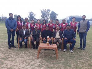 Jammu University women Roll Ball team posing for a group photograph alongwith Director Sports and Physical Education, Prof Avtar Singh Jasrotia and other dignitaries in Jammu. 