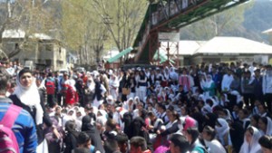 GDC Kishtwar students raising slogans during protest.  —Excelsior/Tilak Raj