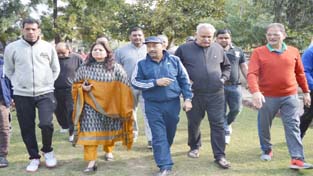 Speaker Legislative Assembly Kavinder Gupta, Minister for PHE Sham Lal Choudhary and MoS for Floriculture Priya Sethi inspecting condition of parks in Jammu on Monday.
