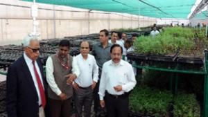 Governor N N Vohra inspecting hi-tech nursery at Kunia Panthal on Wednesday.