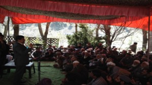 MLA Mian Altaf addressing public meeting at Kangan in Ganderbal district on Wednesday.
