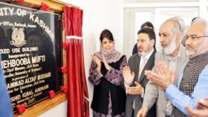 Chief Minister Mehbooba Mufti inaugurating sub office of Kashmir University in Jammu on Monday. 