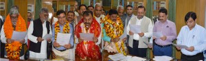 Candidates filing nomination papers for MLC elections before Returning Office Mohammad Ramzan, Secretary, Assembly, on Wednesday. 