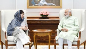 Chief Minister Mehbooba Mufti in a meeting with Prime Minister Narendra Modi in New Delhi on Monday.