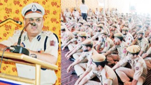 Vijay Kumar, DIG IRP Range Jammu addressing jawans at APC Channi Himmat, Jammu.