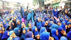 Students of GGHSS Kargil during a protest demonstration at Kargil.