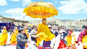 A religious procession being taken out in Leh on the occasion of Buddha Purnima on Wednesday. -Excelsior/Stanzin