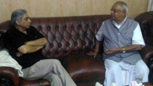 Minister for Agriculture, Ghulam Nabi Lone Hanjura calling on Chairman Central Silk Board, KM Hanumam Tharayappa at Jammu on Thursday. 