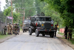 Security forces inspect site of gunfight in which four Fidayeen militants were killed after a suicide attack was repelled on CRPF camp in Sumbal area of Bandipora district.PHOTO BY AABID NABI (1)