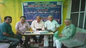 Prominent writers and poets at special session of Adbi Kunj  at Jammu on Thursday.