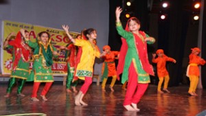 Children presenting a cultural item during closing ceremony of talent workshop by Jackson Institute at Jammu on Friday.
