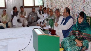 Chief Minister Mehbooba Mufti addressing party workers at Srinagar on Friday.
