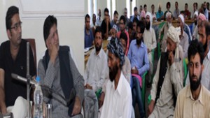 Animal Husbandry Minister AG Kohli interacting with people in Rajouri on Thursday. 