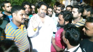Cong leader Raman Bhalla interacting with public on Thursday.