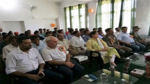 Officers of Army and Civil administration during a programme at GHSS Ramgarh in Samba district. 