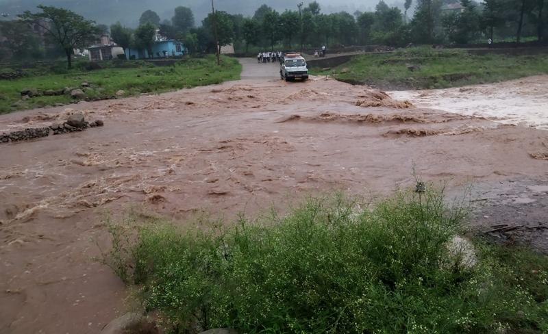 Flood Nullah disrupts movement of traffic in Mendher area. 
