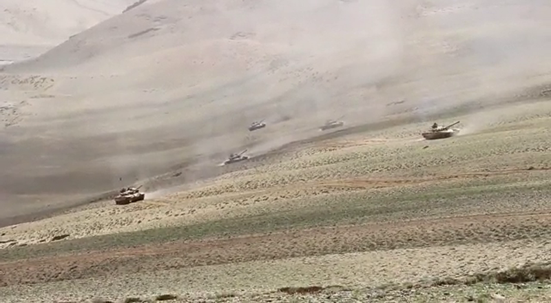 A view of Indian military exercises in Eastern Ladakh. 