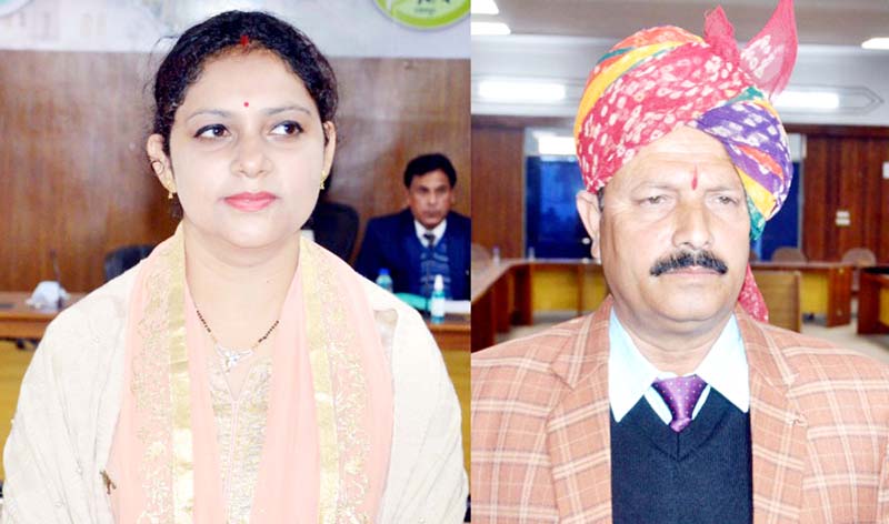 Lal Chand Bhagat and Juhi Manhas on being declared elected as chairperson and vice chairperson of Udhampur on Monday. Lal Chand Bhagat and Juhi Manhas on being declared elected as chairperson and vice chairperson of Udhampur on Monday. 