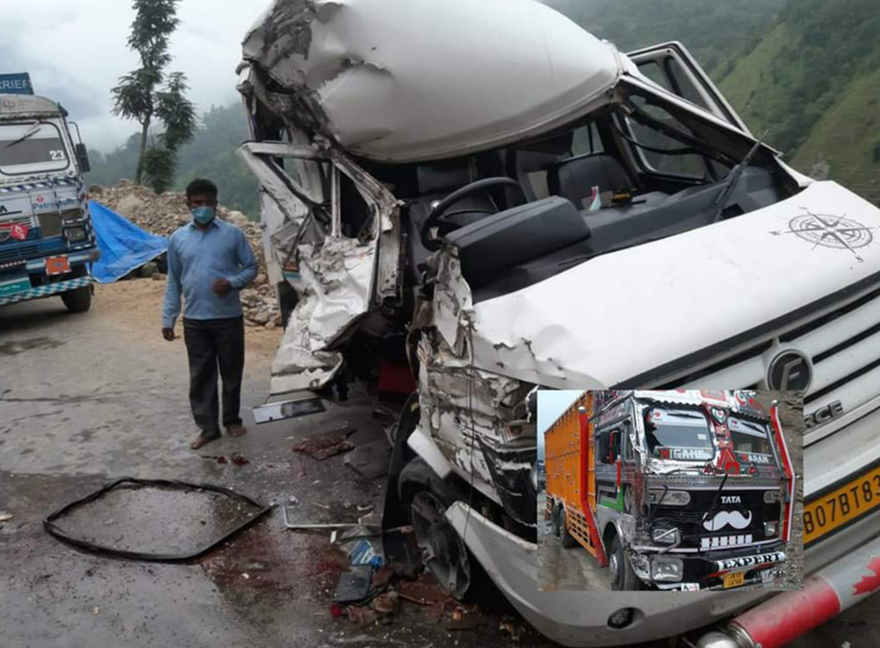 An ill fated vehicle which met with an accident in Banihal area of Ramban on Monday.