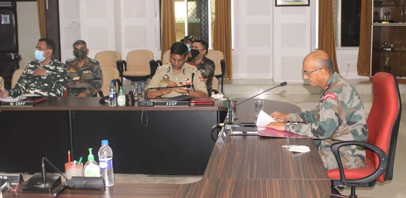 Senior Army and Police officers attending Security Review Conference at White Knight Corps in Jammu on Friday.
