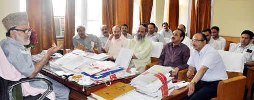 Minister for Rural Development Ali Mohd. Sagar taking a review meeting at Srinagar on Thursday. Minister for Rural Development Ali Mohd. Sagar taking a review meeting at Srinagar on Thursday.