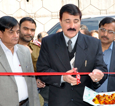 Speaker Legislative Assembly Mubarak Gul inaugurating staff quarters at MLA Hostel Jammu on Monday.