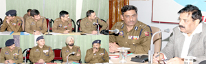 DGP Ashok Prasad reviewing the functioning of police in Jammu zone on Tuesday. DGP Ashok Prasad reviewing the functioning of police in Jammu zone on Tuesday.